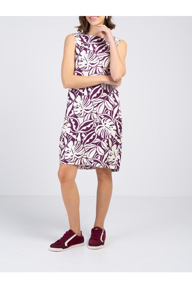 Sleeveless Printed Linen Shift Dress, Alternate, color, Fig & Soft White Leaf Print