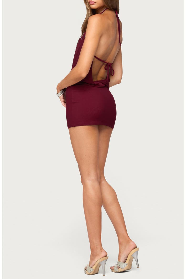 Maela Stud & Grommet Halter Minidress, Alternate, color, BURGUNDY