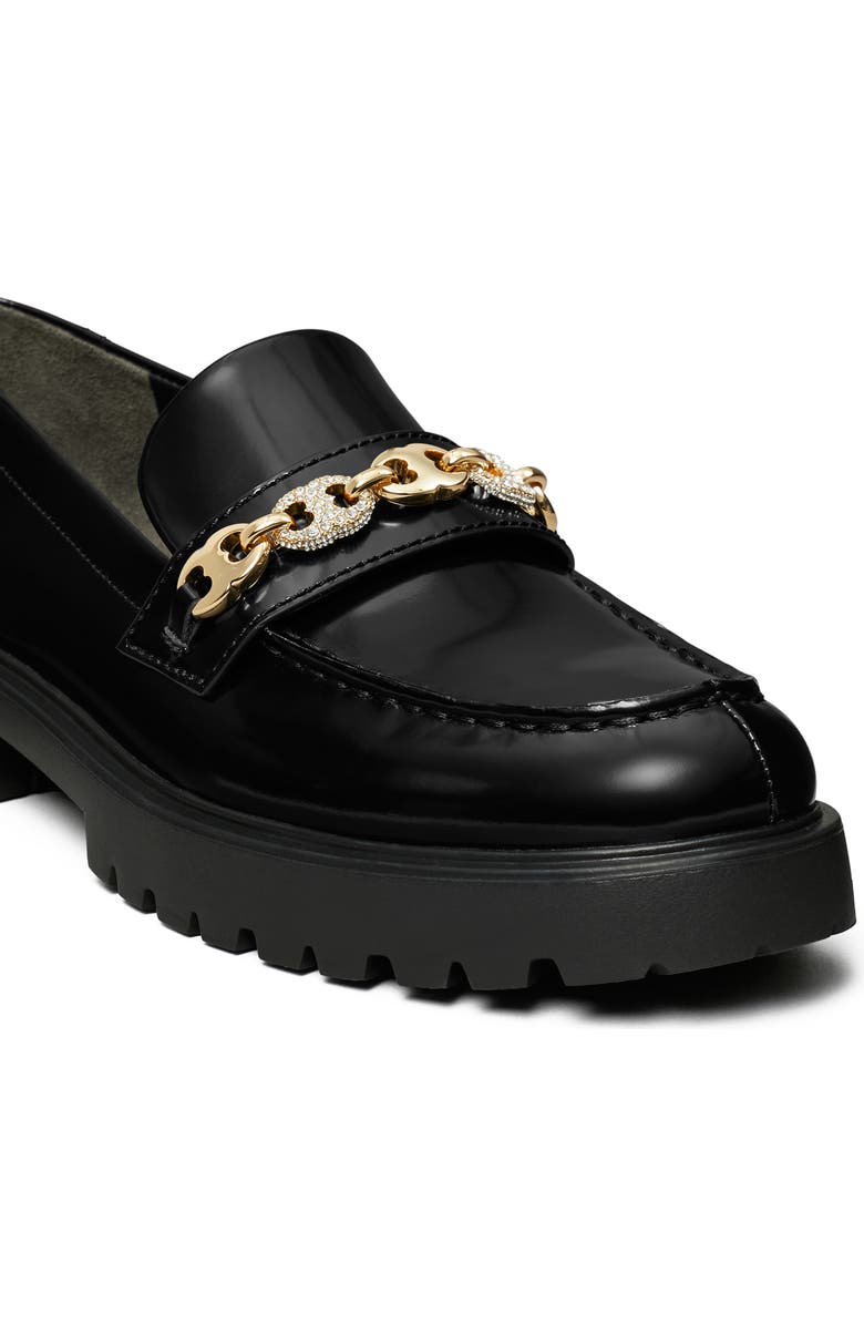 Tory Burch Gemini Embellished Lug Sole Loafer, Alternate, color, Perfect Black / Gold