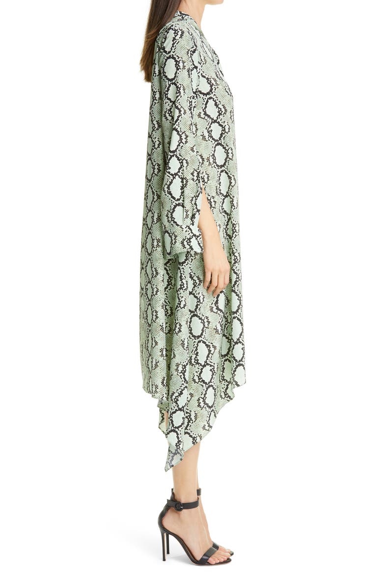Snakeskin Print Crêpe de Chine Long Sleeve Midi Dress, Alternate, color, MINT MULTI MIMU