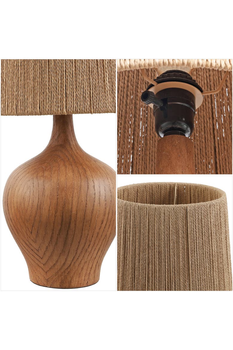 Eben Farmhouse Resin/Metal Gourd LED Table Lamp with Paper Rope Shade, Alternate, color, Brown Wood Finish