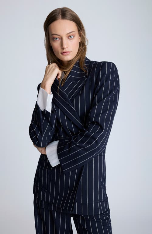 Kenneth Cole Women's Pinstriped Double-breasted Jacket In Dark Navy/pure White