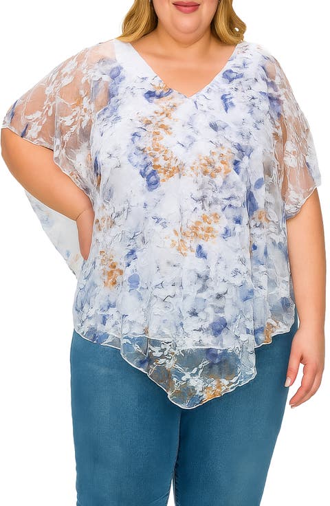 Floral Print Poncho Top (Plus)