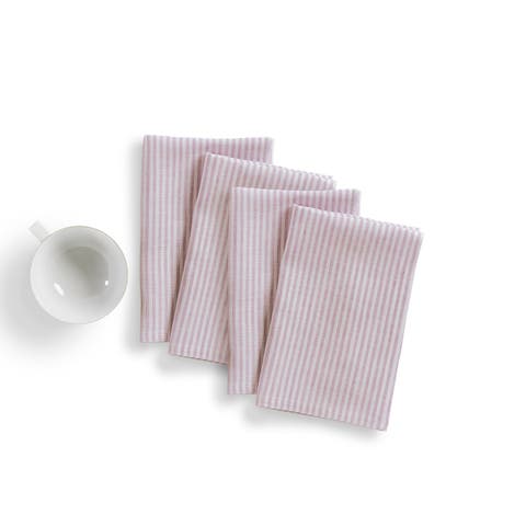 Linen Dinner Napkins Set of 4, 20 x 20 Inch for Dining Table, Holiday and Everyday Table Decor - Narrow Stripe