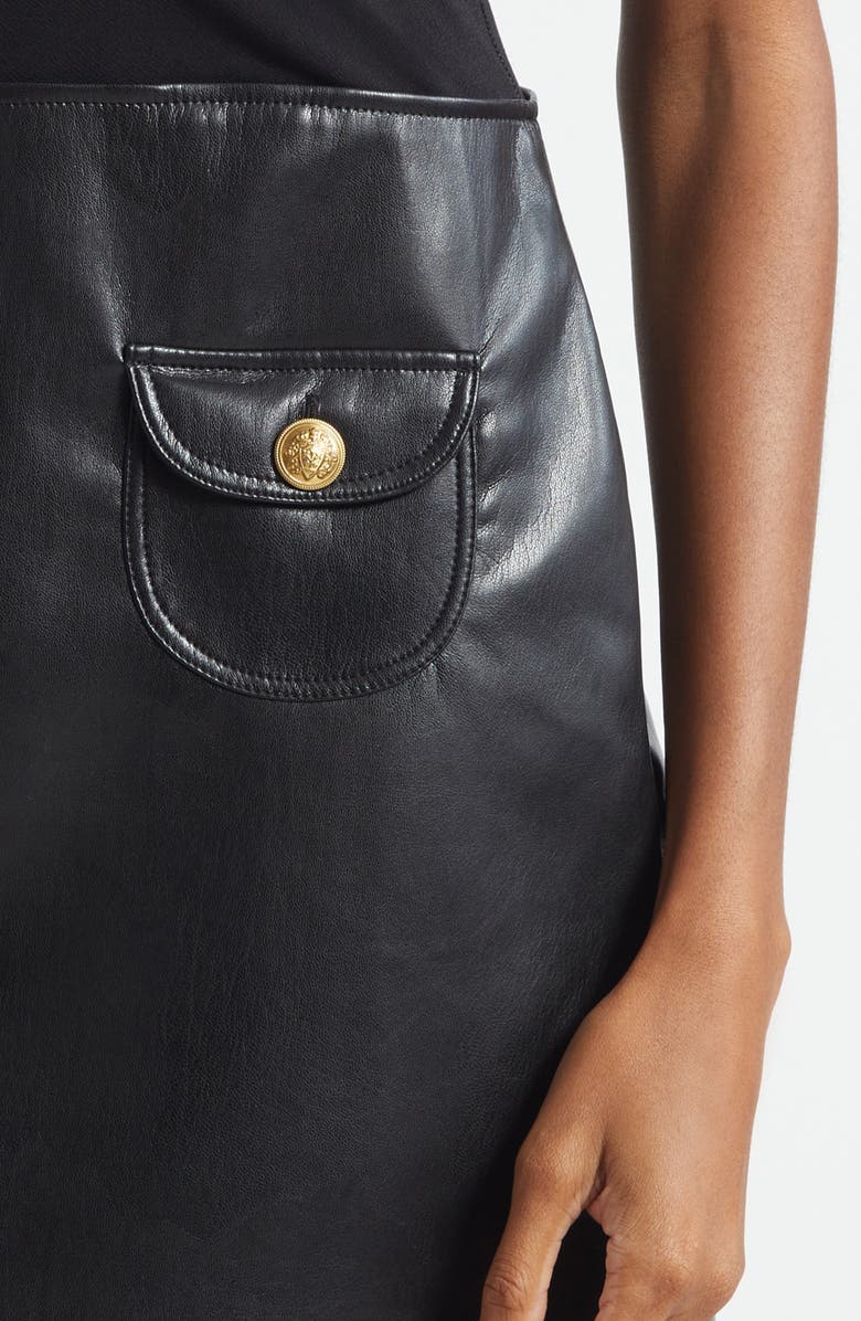 Alice + Olivia Mixed Media Faux Leather Dress, Alternate, color, Black