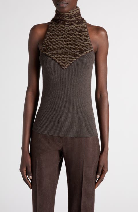 Wool Blend High Neck Sleeveless Top