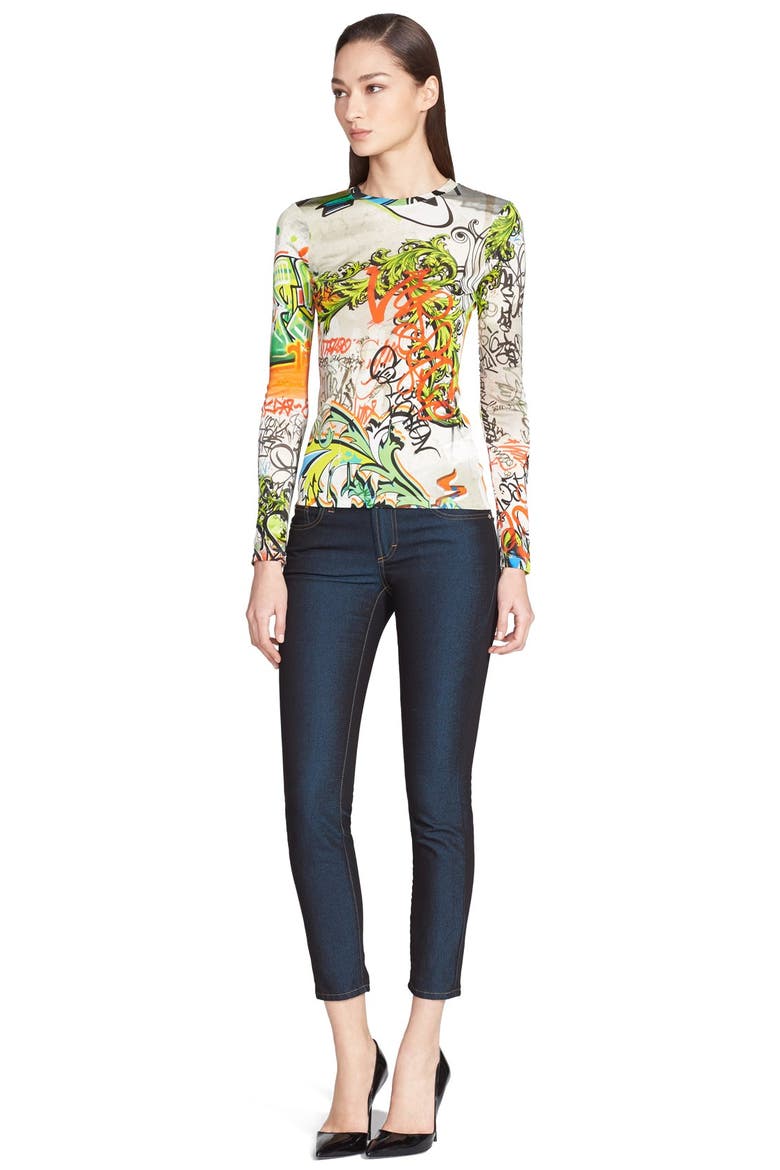 Graffiti Print Knit Top, Alternate, color, LIME