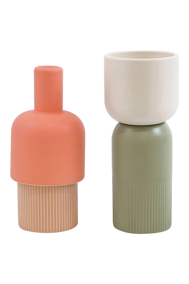 Set of Two Reversible Ceramic Vases, Alternate, color, IVORY-OLIVE/ CORAL NUDE