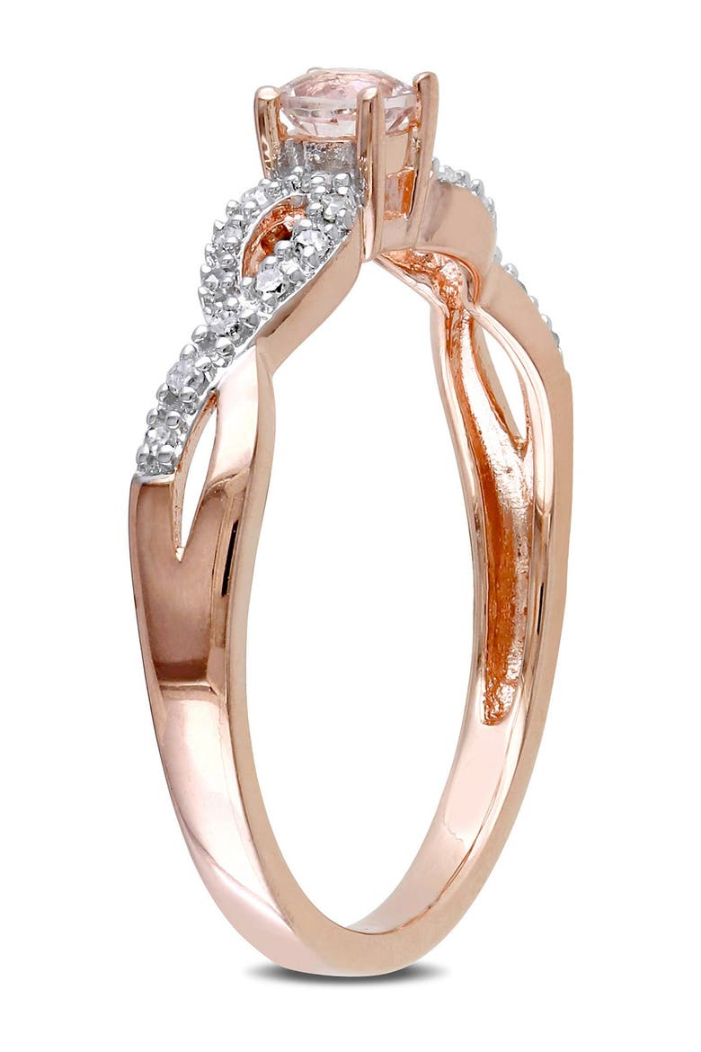 Pink Rhodium Plated Sterling Silver Morganite & Diamond Ring - 0.10 ctw, Alternate, color, PINK