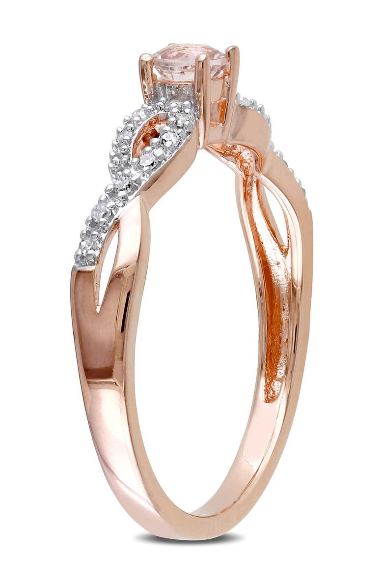 DELMAR Pink Rhodium Plated Sterling Silver Morganite & Diamond Ring - 0.10 ctw, Alternate, color, Pink