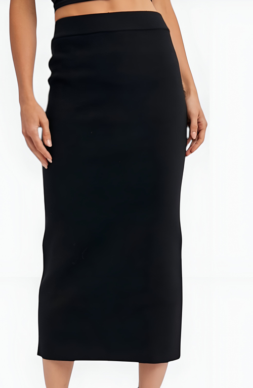 Modenaire Soft Stretch Knit Midi Skirt In Black