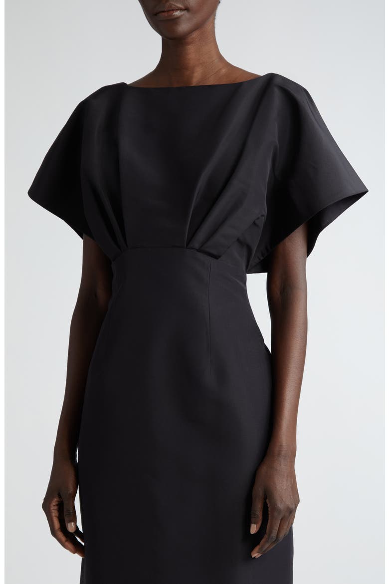 Fan Bodice Silk Faille Column Gown, Alternate, color, BLACK