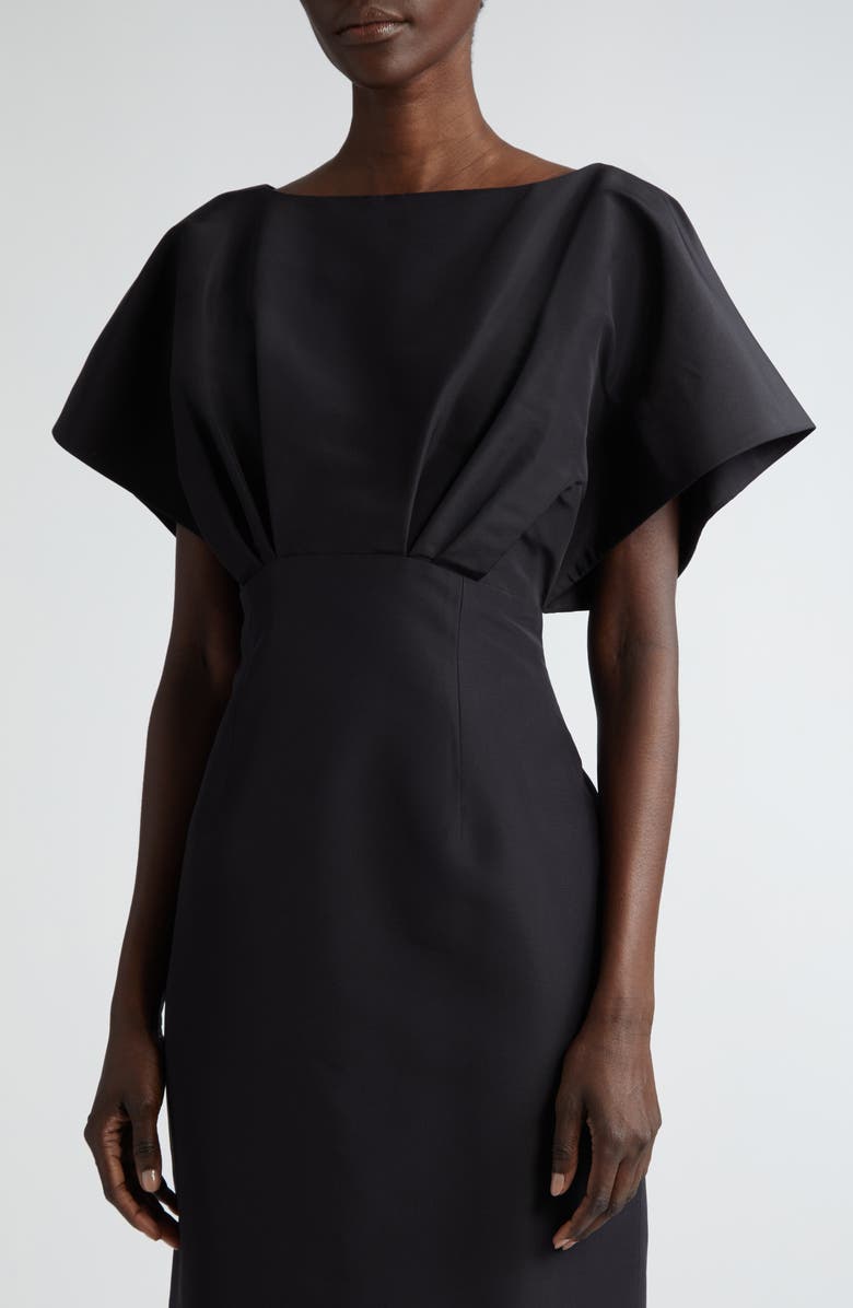 Carolina Herrera Fan Bodice Silk Faille Column Gown, Alternate, color, Black