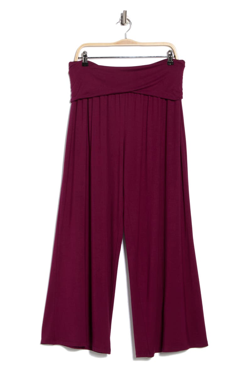 Foldover Jersey Wide Leg Pants, Alternate, color, BURGUNDY