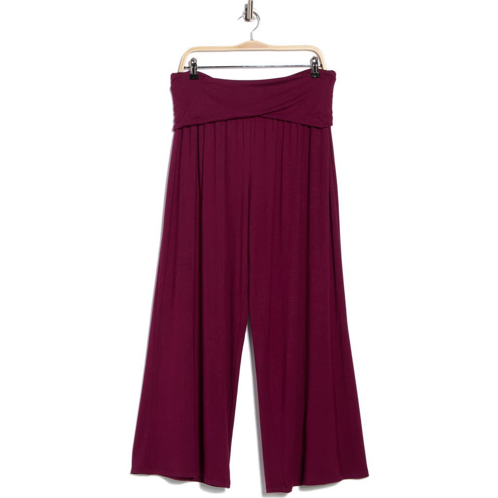 Renee C Foldover Jersey Wide Leg Pants In Purple