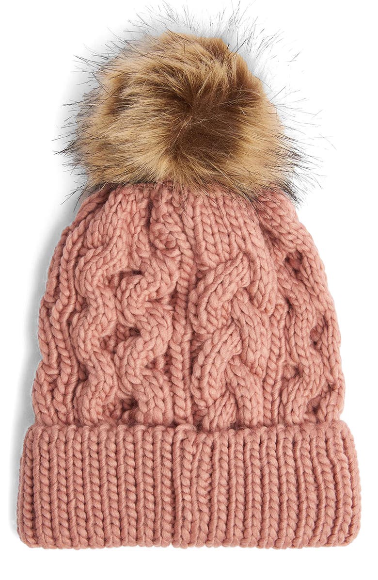 Barbour Penshaw Faux Fur Pom Beanie, Alternate, color, 
