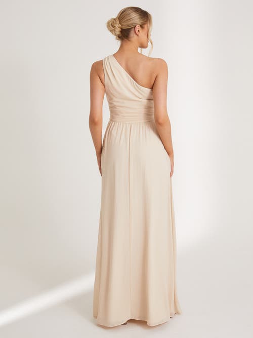 Six Stories One Shoulder Chiffon Bridesmaid Dress In Neutral