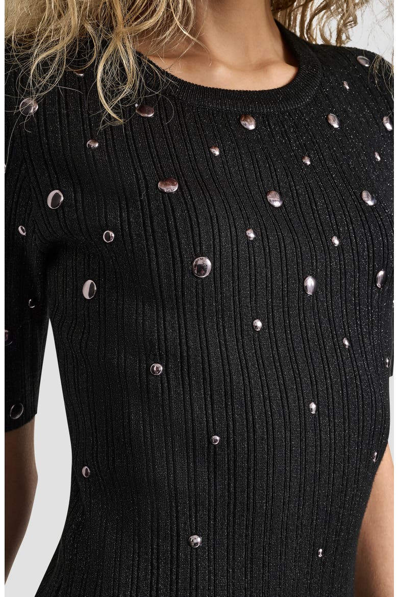 Metallic Studded Sweater Dress, Alternate, color, BLACK