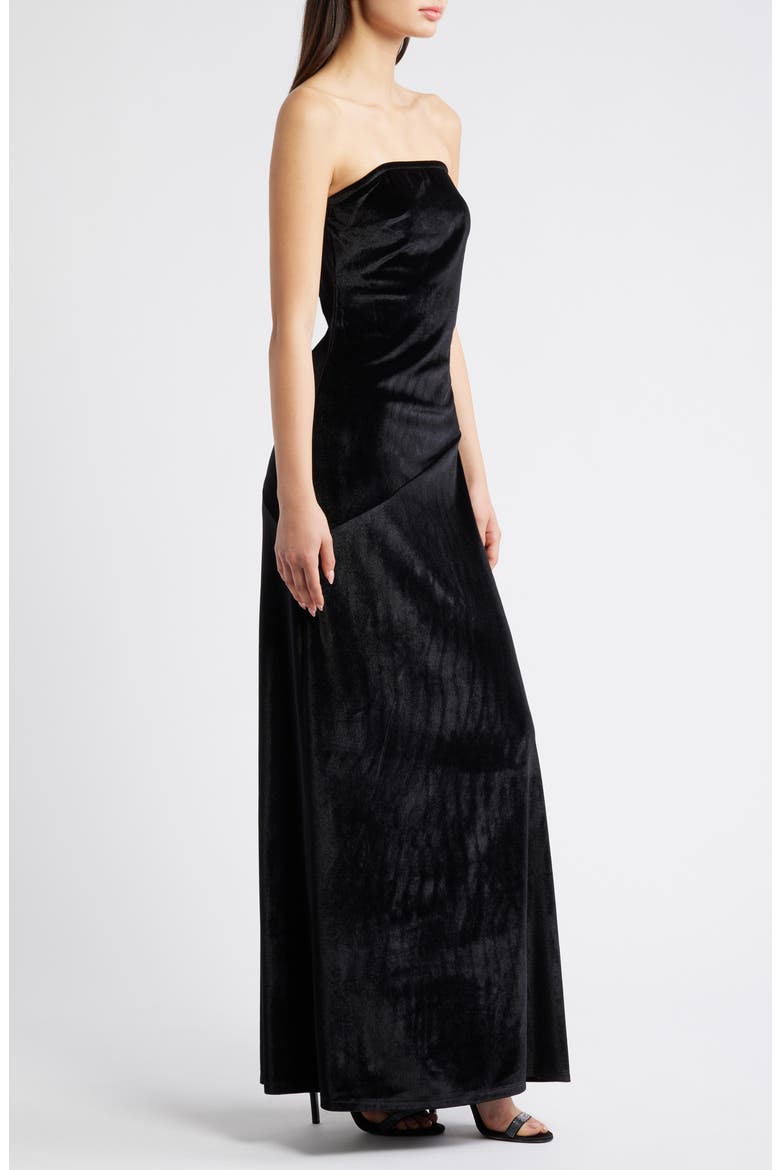 Sophie Strapless Velvet Maxi Dress, Alternate, color, BLACK