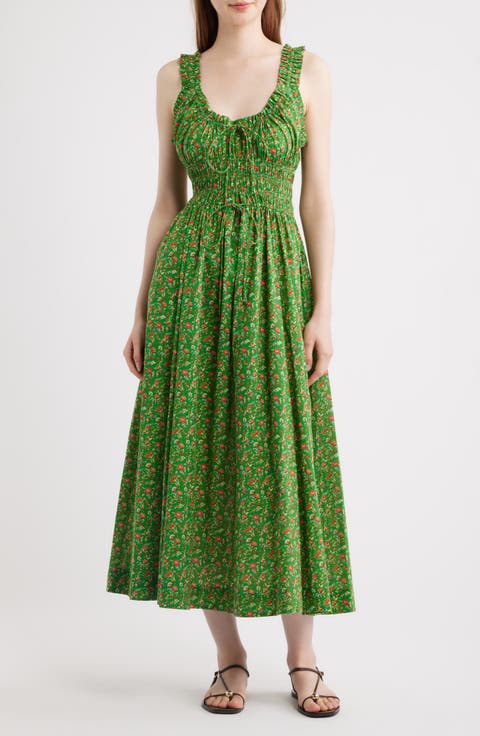 Emmaretta Floral Pleated Cotton Voile Maxi Dress