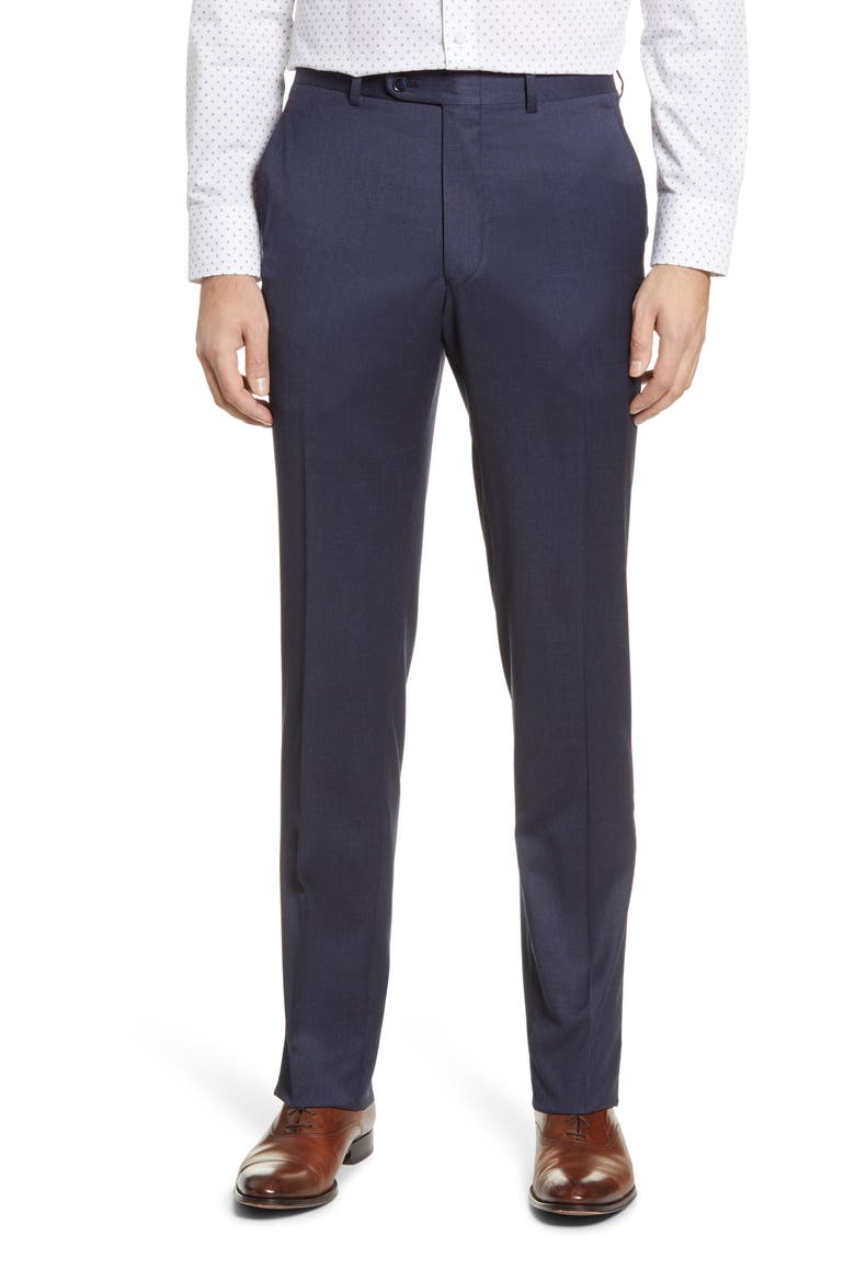 Harker Flat Front Stretch Wool Twill Dress Pants, Main, color, BLUE