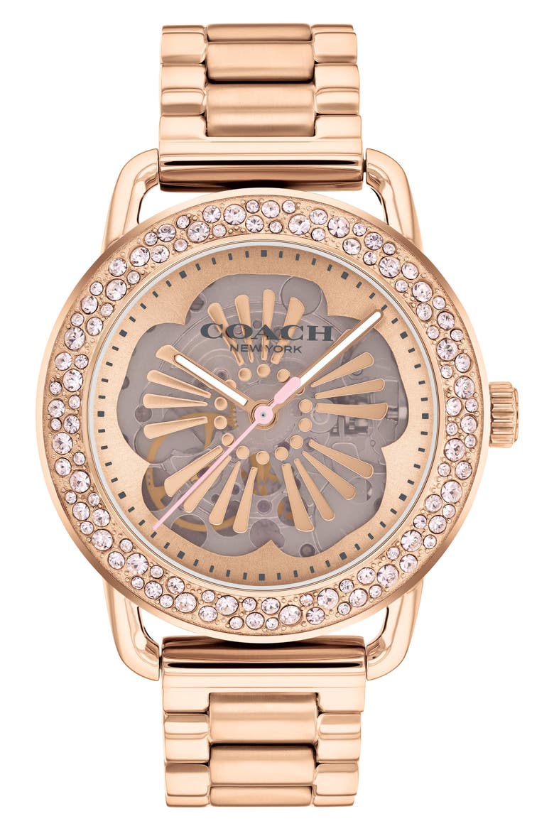 Cruiser Skeletal Automatic Bracelet Watch, 37mm, Main, color, CARNATION GOLD