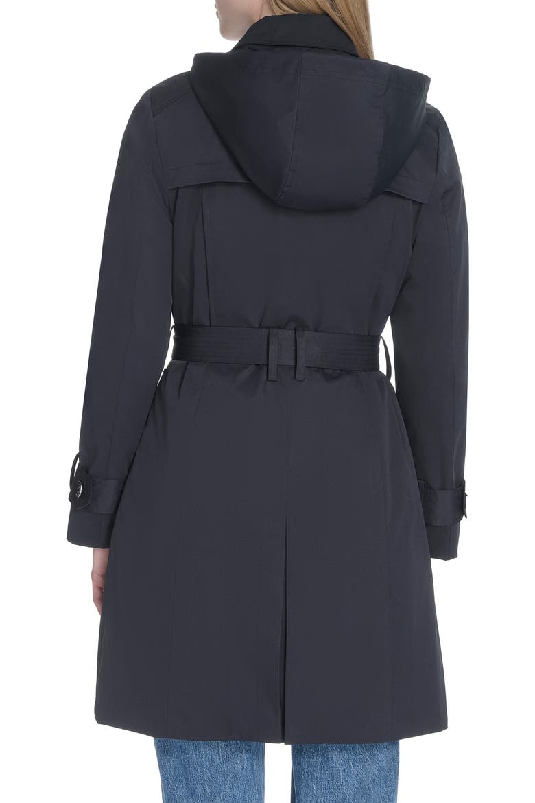Water Resistant Twill Hooded Trench Coat, Alternate, color, NAVY
