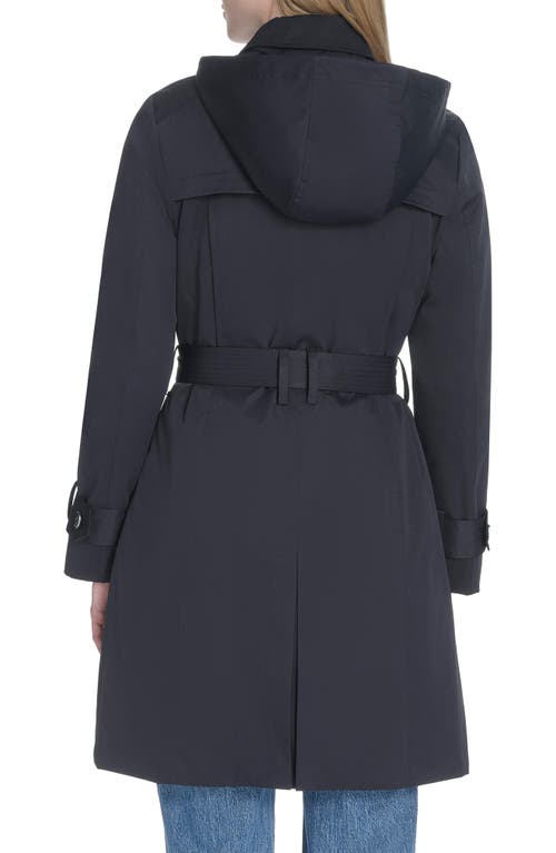 Cole Haan Water Resistant Twill Hooded Trench Coat In Black