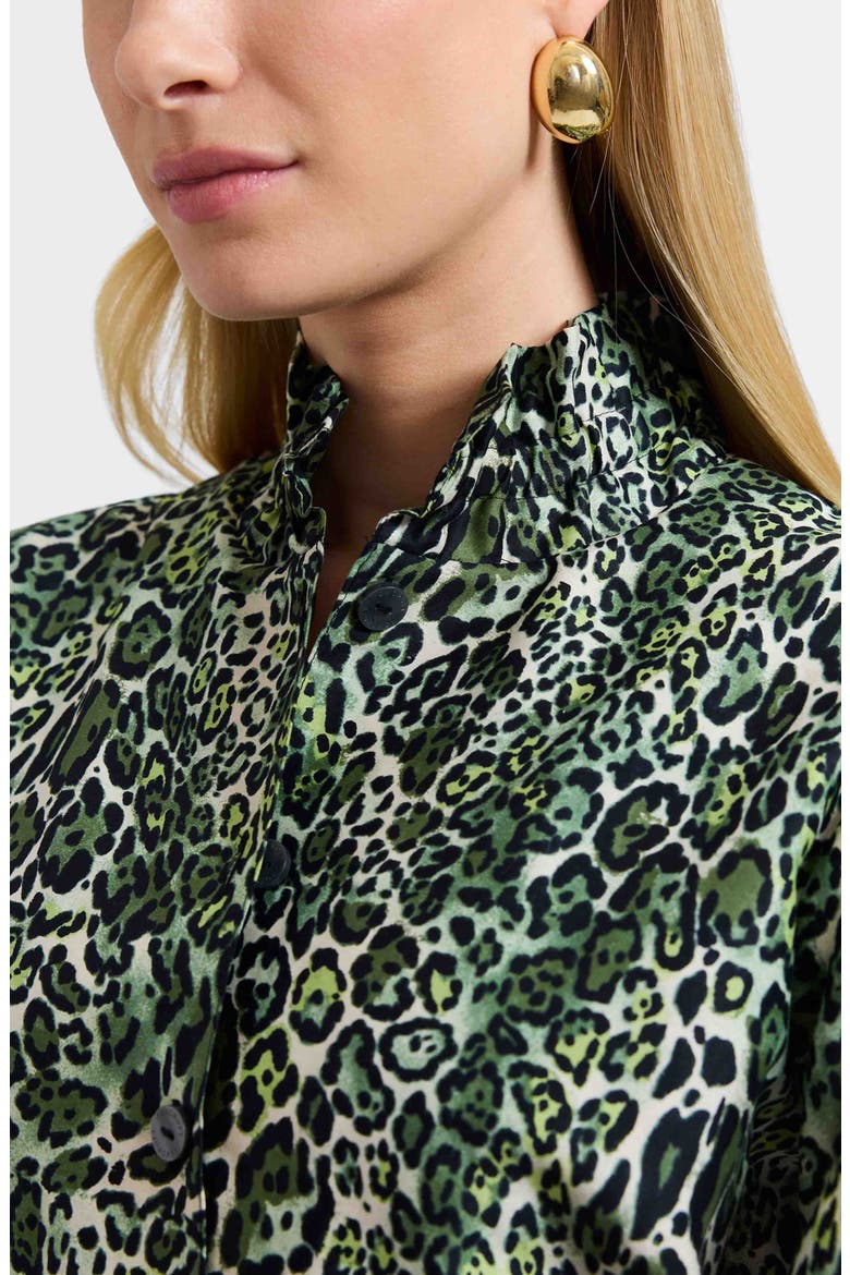 Carolina Leopard Print Cotton Sateen Button-Up Shirt, Alternate, color, BASIL GREEN/ MULTI