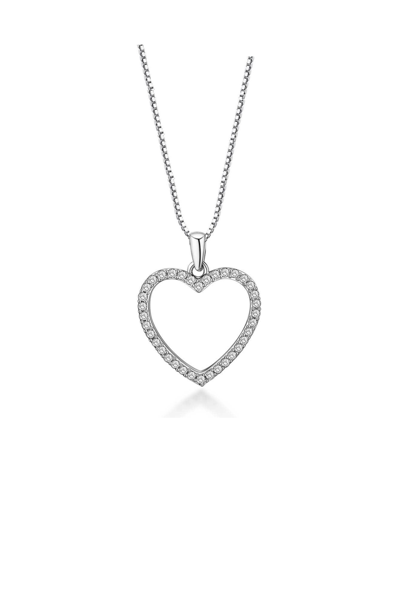 Crystal Heart Necklace White Gold with Cubic Zirconia Stones, Main, color, Silver
