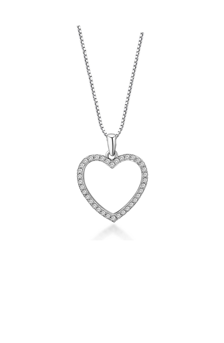 Hollywood Sensation Crystal Heart Necklace White Gold with Cubic Zirconia Stones, Main, color, Silver