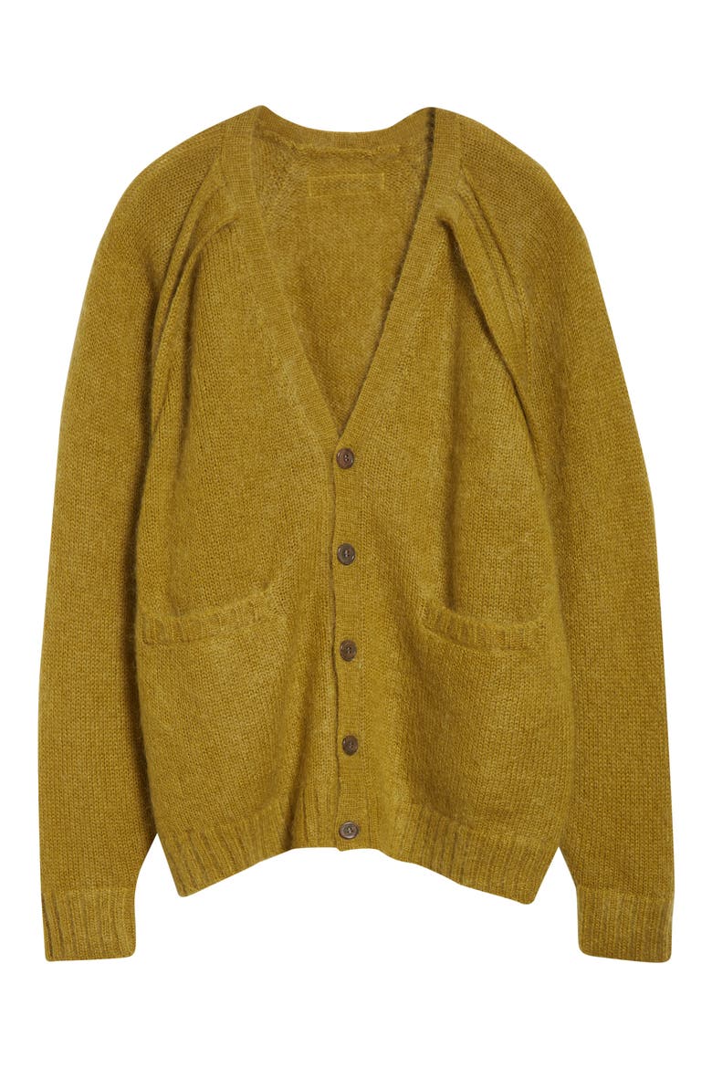 Mohair & Wool Blend V-Neck Cardigan, Alternate, color, DARK YELLOW