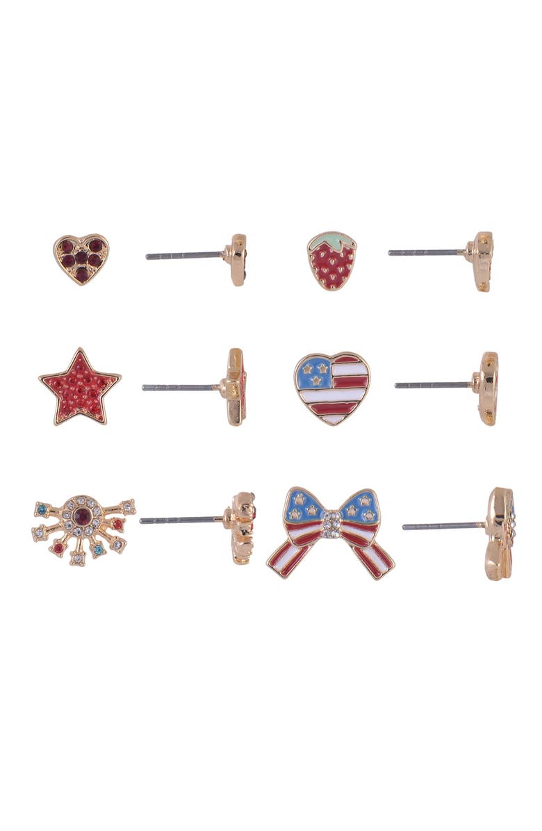 Hallmark 6 pack Americana Theme Stud Earring Set, Alternate, color, Red