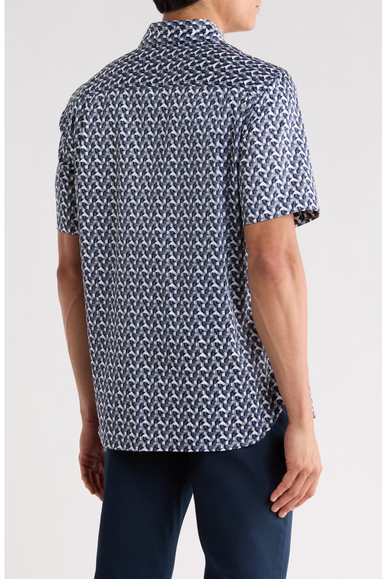 Geometric Print Stretch Cotton Shirt, Alternate, color, DARK DENIM