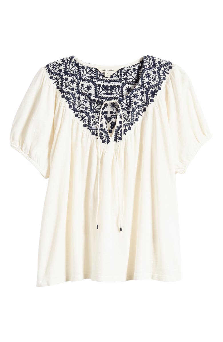 Lucky Brand Embroidered Split Neck Top, Alternate, color,