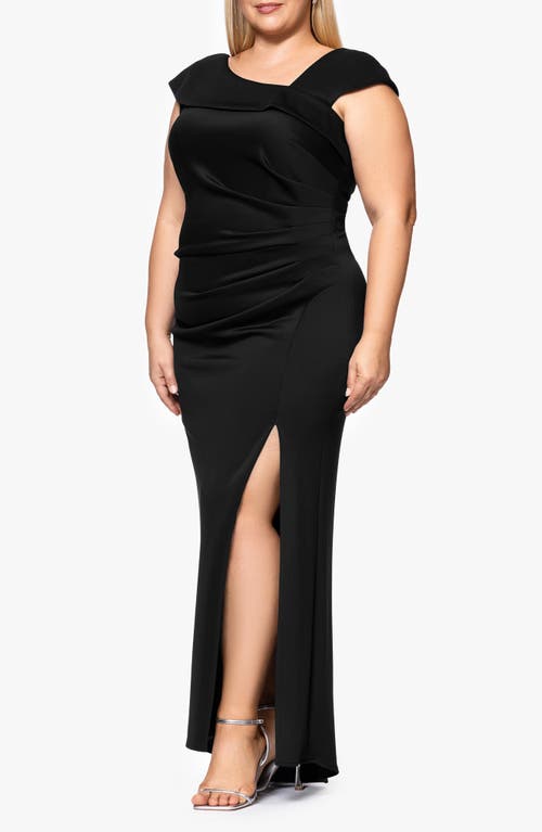 Xscape Evenings Asymmetric Neck Scuba Trumpet Gown In Black
