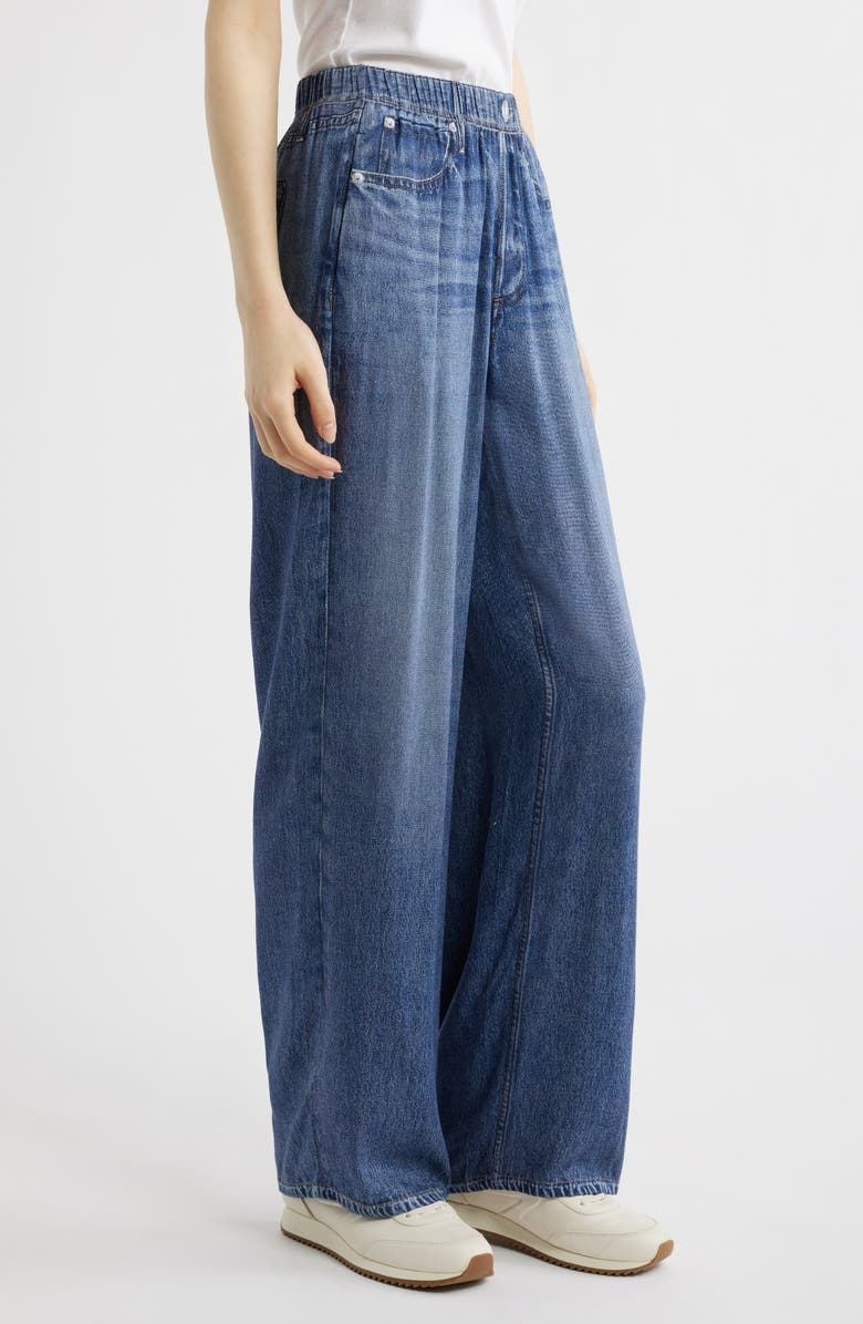 rag & bone rb Miramar Slink Trompe l'Oeil Faux Denim Wide Leg Lounge Pants, Alternate, color, Lagoon