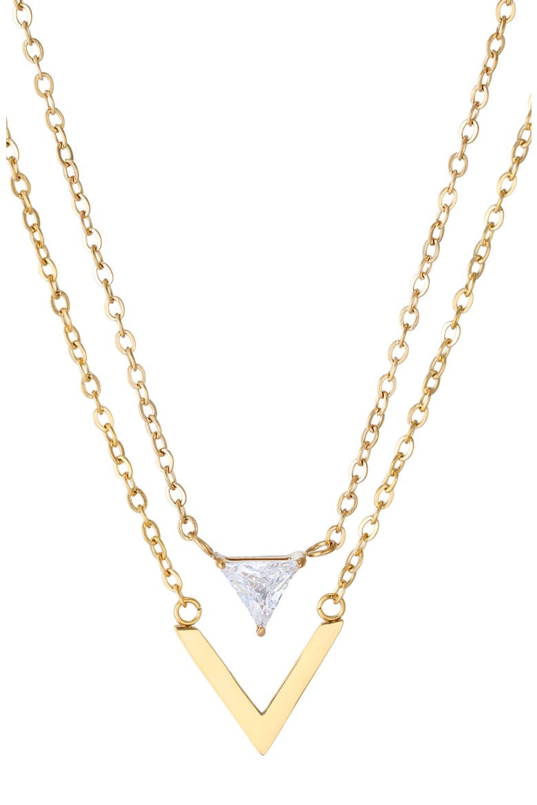 Set of 2 18K Gold Plated Cubic Zirconia Pendant Necklaces, Main, color, GOLD