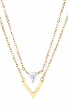 Adornia Set of 2 18K Gold Plated Cubic Zirconia Pendant Necklaces
