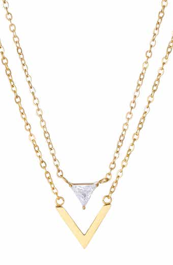 Set of 2 18K Gold Plated Cubic Zirconia Pendant Necklaces