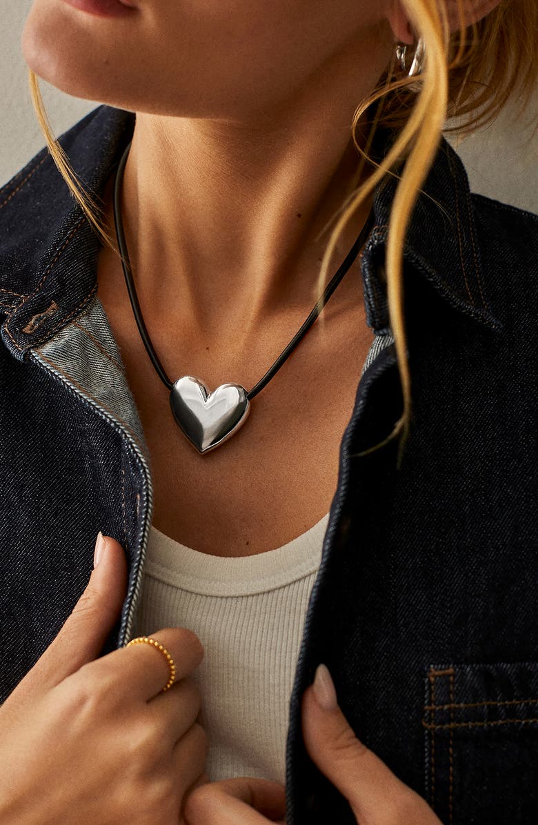 BaubleBar Millie Bubble Heart Cord Necklace, Alternate, color, Silver