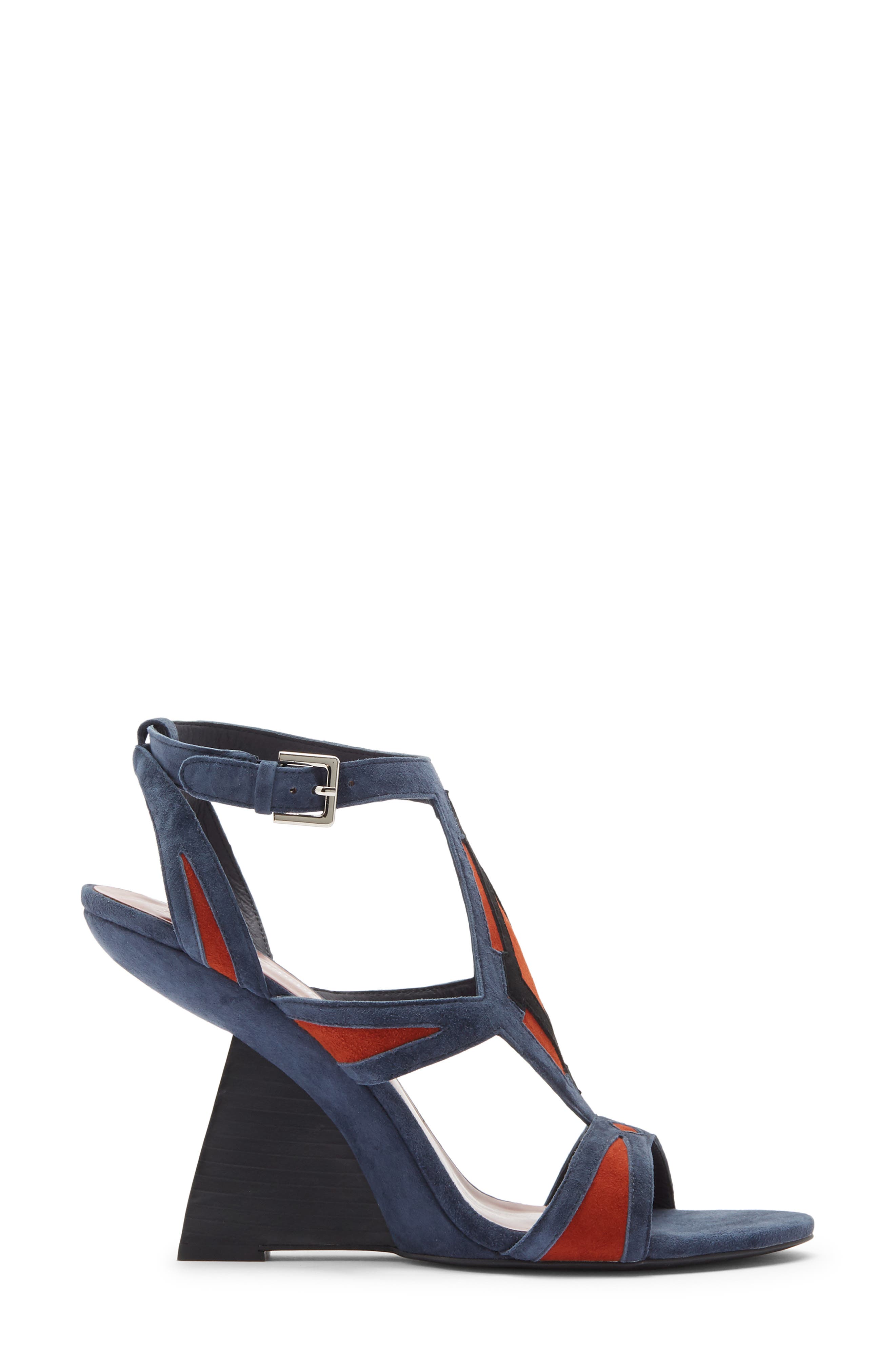 Tam-Tam Wedge Sandal, Alternate, color, NAVY SUEDE ORANGE