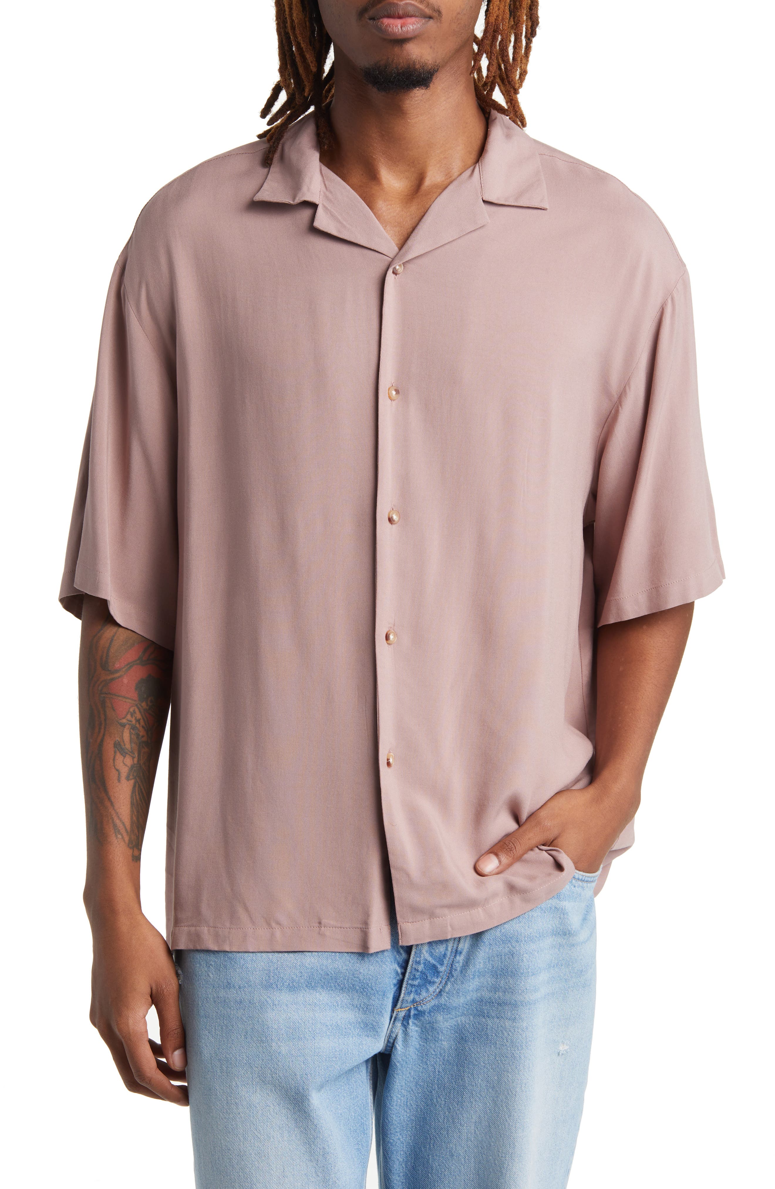 ASOS DESIGN Oversize Revere Collar Short Sleeve Button-Up Shirt (Men ...