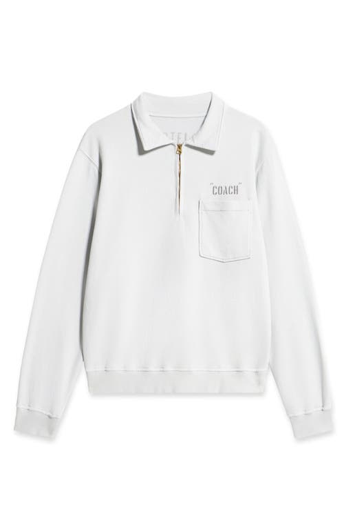 Fortela Yalepcoach Brushed Jersey Quarter Zip Collared Printed Sweatshirt In White