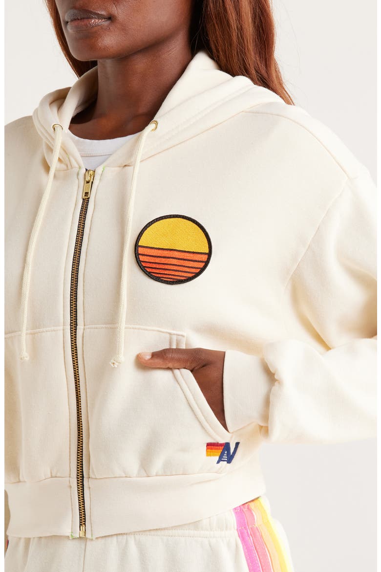 Sunset Patch Crop Zip Hoodie, Alternate, color, VINTAGE WHITE