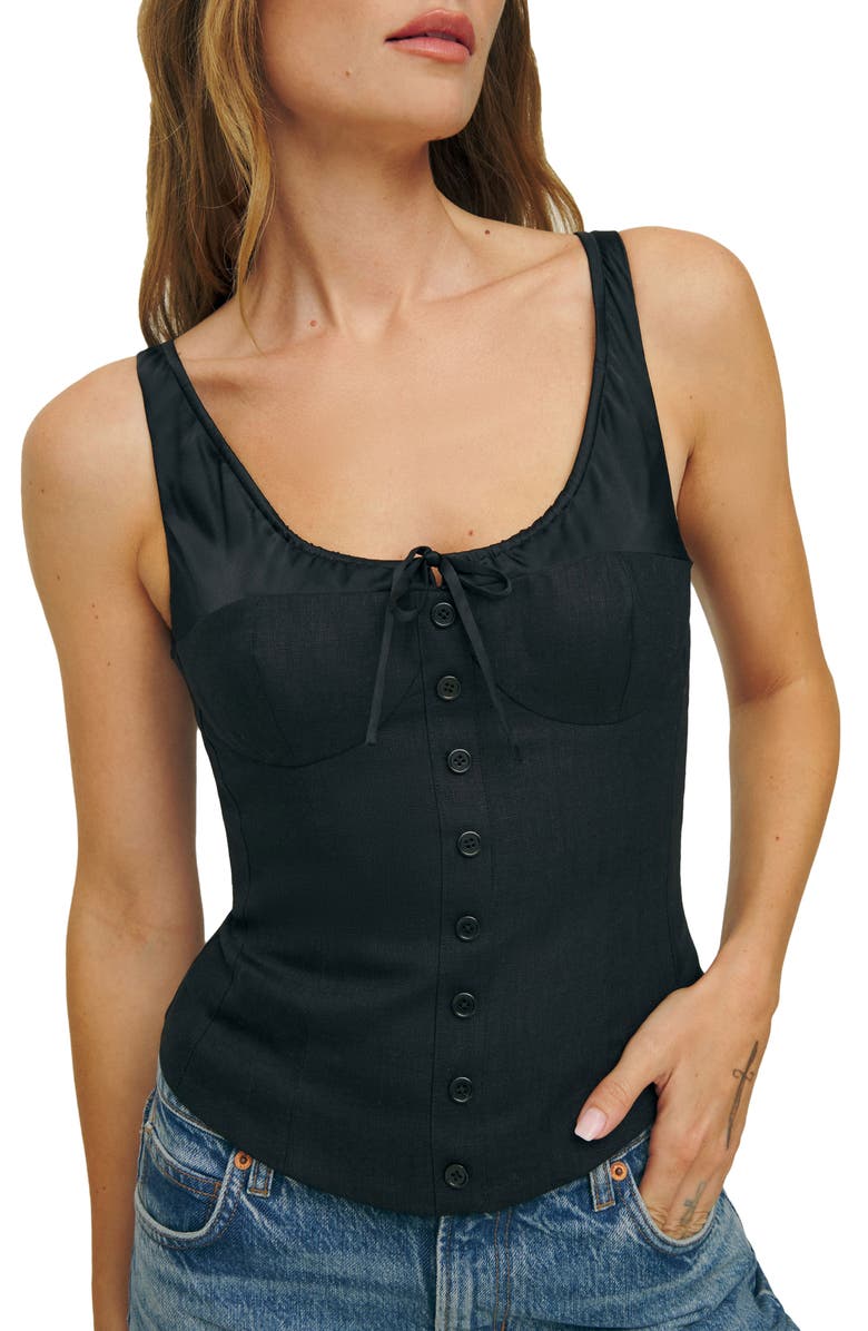 Reformation Beverly Front Button Linen Tank, Main, color,