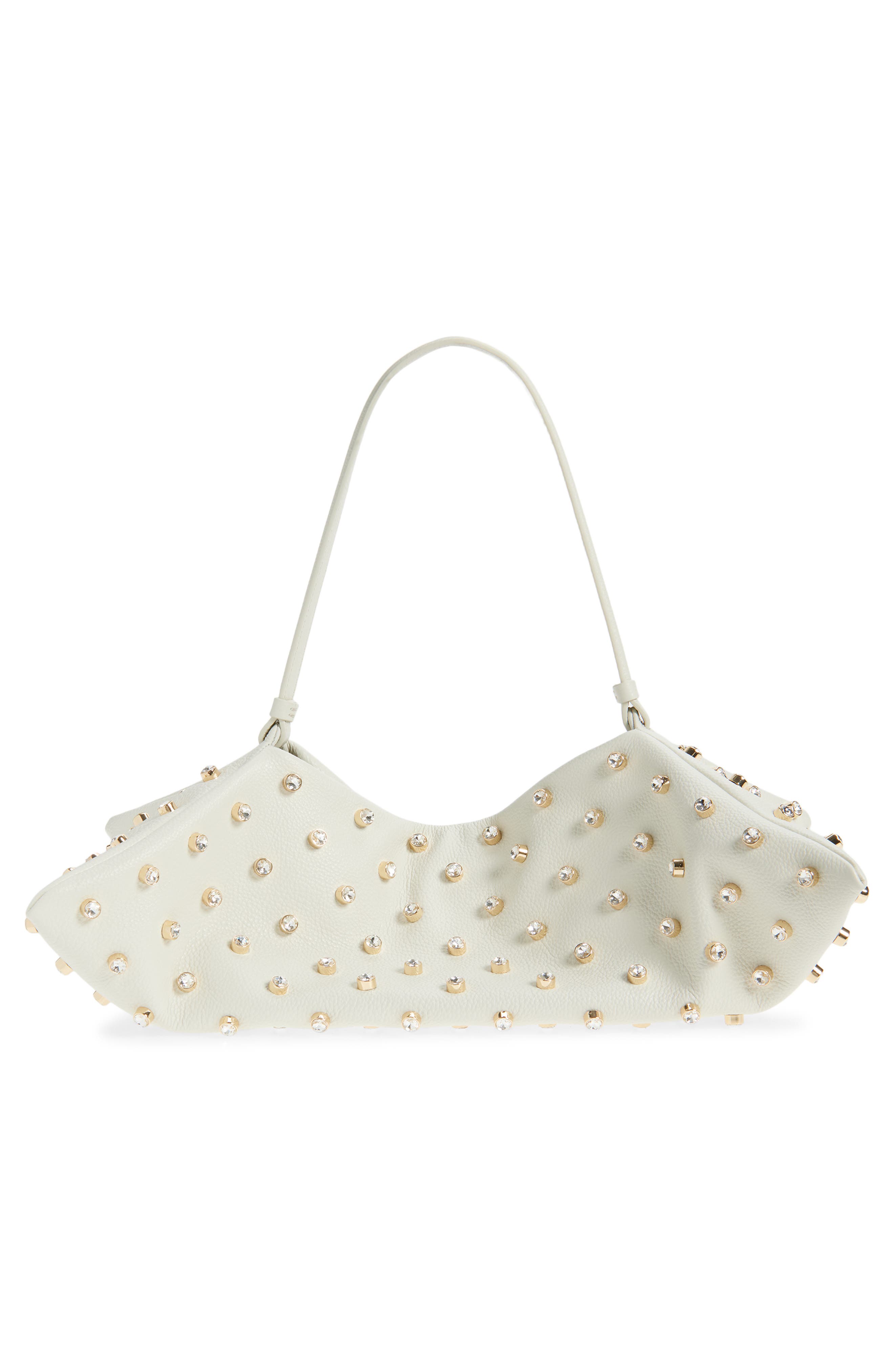 Origami Crystal Studded East/West Leather Bag, Alternate, color, 380102 IVORY/ CRYSTAL