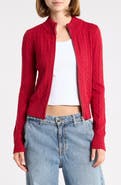 Madden Girl Cable Mock Neck Zip Cardigan