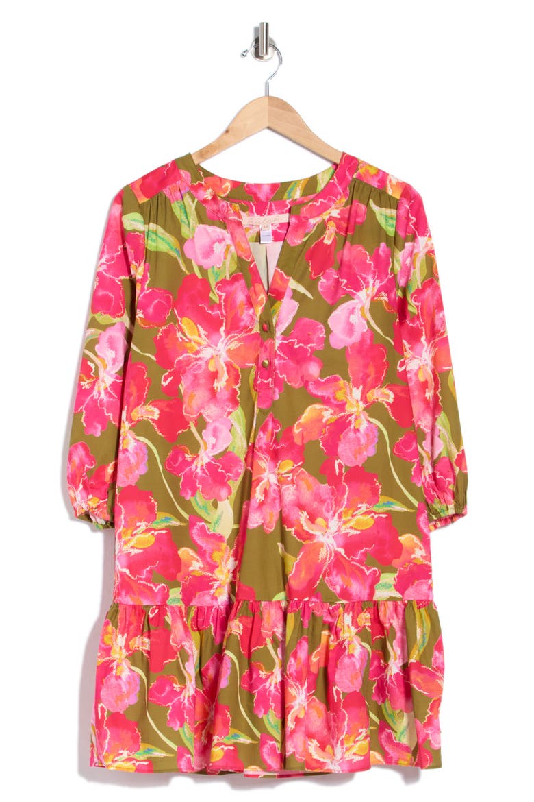 Tamia Long Sleeve Dress, Alternate, color, OLIVE MULTI WATERCOLOR ORCHIDS