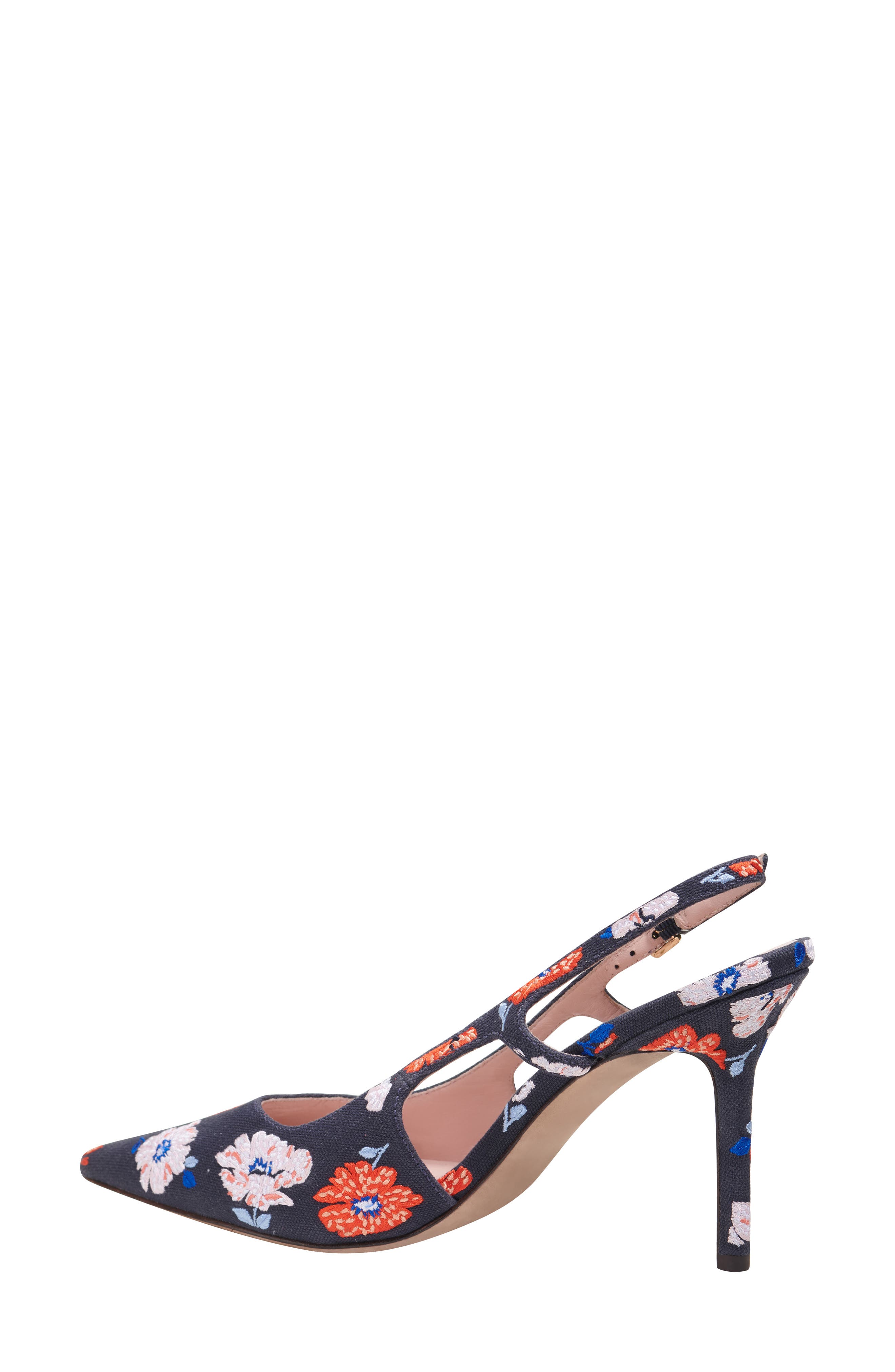 Kate Spade New York valerie embroided pointed toe slingback pump, Alternate, color, Cptn Nvy Dotty Flora